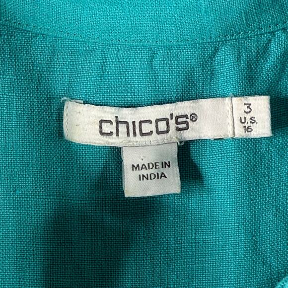Chico's Linen Popover Shirt Dress Blue Turquoise Womens 3 XL Short Sleeve - Picture 8 of 9